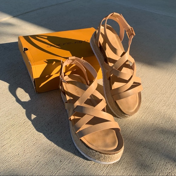 Women's Khaki Strappy Platform Sandals - Picture 1 of 8
